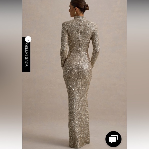 Club L London Galaxy Champagne Sequin Turtle Neck Gold Maxi Dress Size 10 NWT - Picture 2 of 8